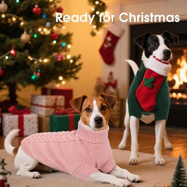 Теплий зимовий пуловер для собак великих порід L, зелений. Пуловер з ворітцем-горловиною, машинного в'язання, для Французького бульдога, Шнауцера, Мальтезе, Бішон Фрізе, Бостон-тер'єра. Легко прати.