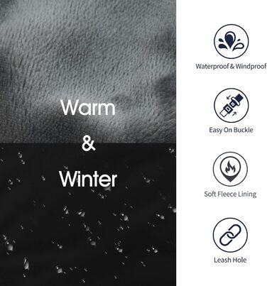Зимовий теплий теплий одяг для собак IECOii, чорний, регульований, з пряжкою, флісова комір, для маленьких, середніх та великих собак (Large, обхват грудей 53-62 см)