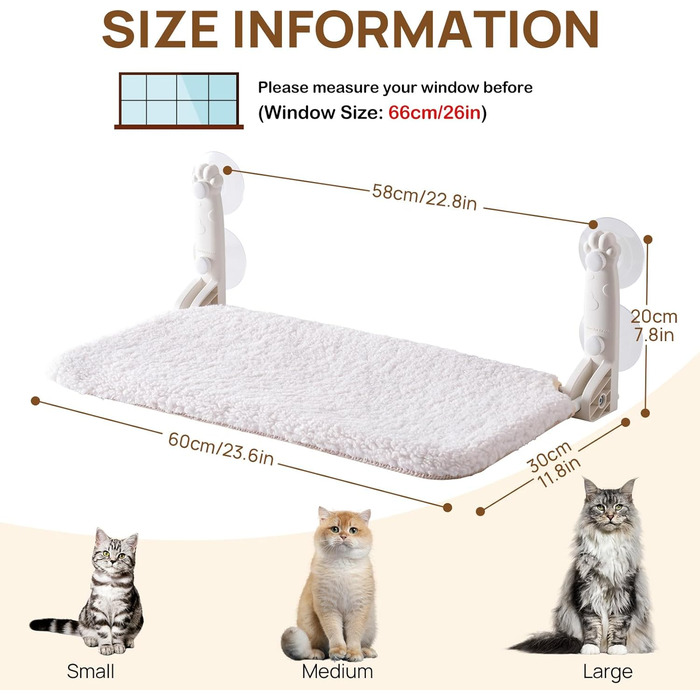 Кішка лежак на вікно MEWOOFUN - 54x30см, бежевий, до 18кг