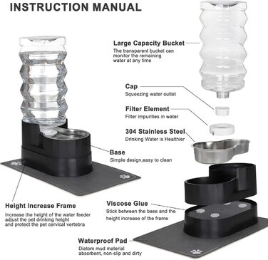 Автоматичний поїльник для тварин Sfozstra, нержавіюча сталь, водонепроникний піддон, підвищений край, для котів та собак (з залізом, 9л)