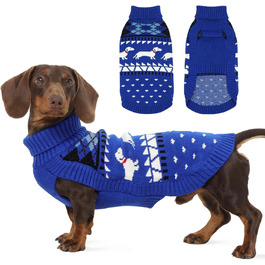 Пуловер для собак Дачхунд, теплий зимовий пуловер з візерунком, м'який трикотажний пуловер з коміром-стійкою, синій, розмір L