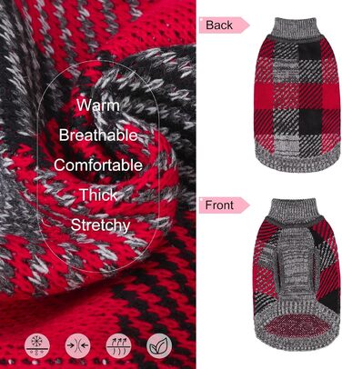 Пуловер для собак та котів, теплий, м'який, осінь/зима, розміри XXS-XS, сірий+червоний