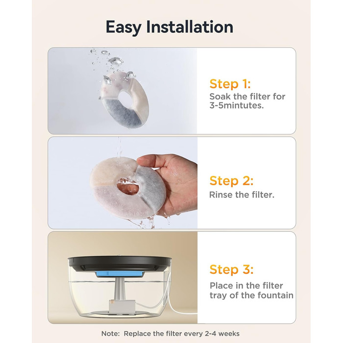 Фонтанчик для котів FEELNEEDY 3L з фільтром з активованого вугілля, миска з нержавіючої сталі, прозорий резервуар для води, чорний колір, аксесуари (6 фільтрів + 6 губок)