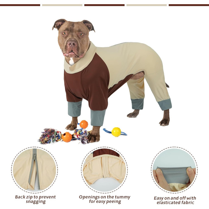 Піжама для собак Hjumarayan, еластичний комбінезон з блискавкою, повне покриття, довгі штанини, захист від бруду, прохолодний костюм-одяг для прогулянок та після операції, бежевий XL XL Beige
