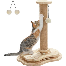 Інтерактивна іграшка для котів PETEPELA з подряпальним стовпчиком у формі ракети, коліщата з кульками, пір'їна, з масиву дерева, багатофункціональна