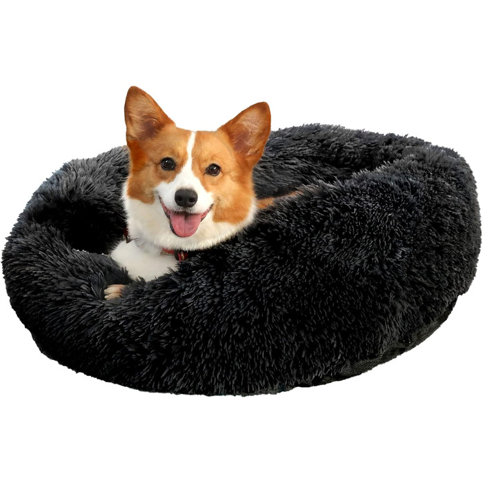 Килимок для кота та собаки 50x50 см, круглий, плюшевий, чорний