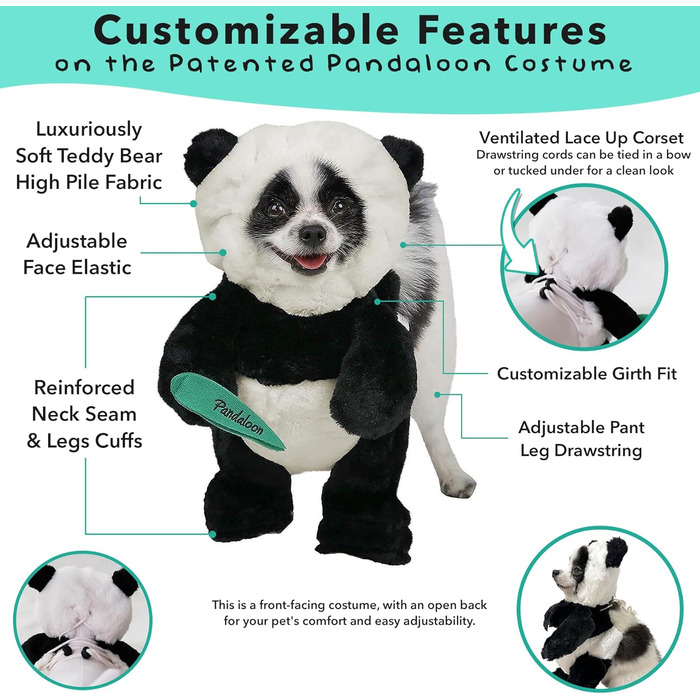 Костюм на Хелловін для собак Pandaloon, панда, розмір 4 (50,8–58,4 см), з руками