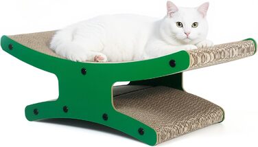 Котяче дряпальня з будиночком - XL дряпка з картону двостороння 56x26x20см - Стабільне ліжко-дряпка, місце для відпочинку та іграшка з м'ячиком (натуральне дерево)