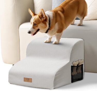 Сходинка для собак Eukue з 5 ступенів, складана, для маленьких та великих собак, з антиковзким покриттям, для ліжка, дивану (біла)