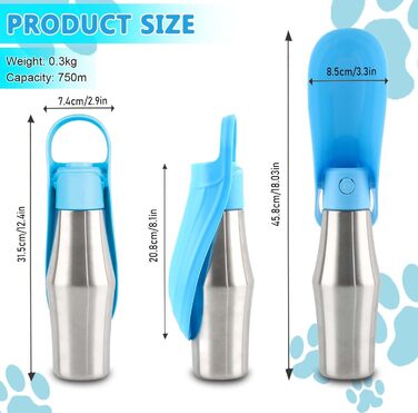 Водяна пляшка для собак Taozoey 750 мл, антибактеріальна, не протікає, для подорожей, прогулянок, кемпінгу (зелена/блакитна)