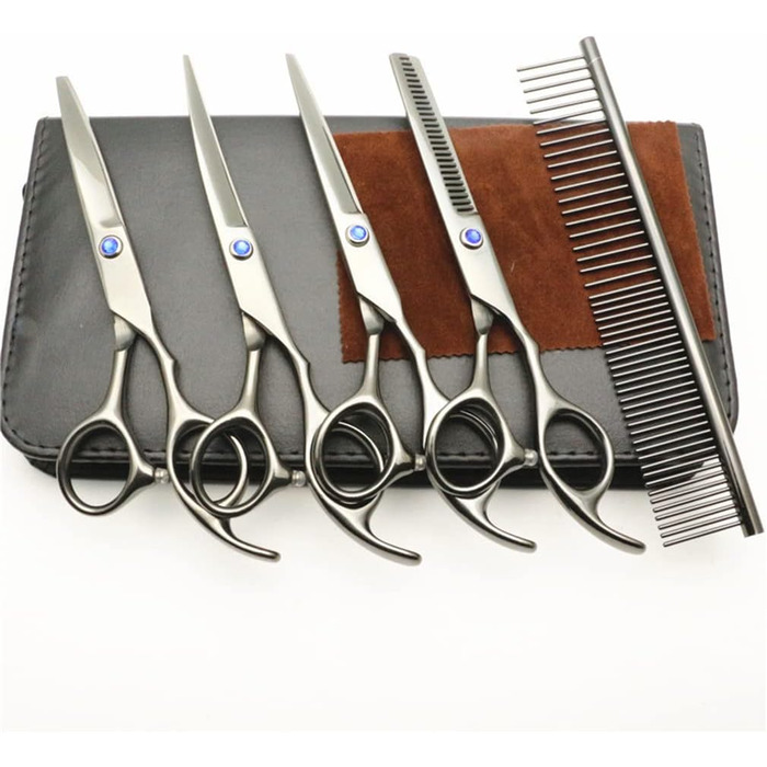 Набір професійних ножиць для грумінгу домашніх тварин, 15 см, нержавіюча сталь, безпечні, гострі, фіолетовий