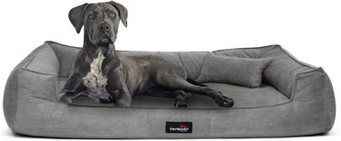 Ортопедичне ліжко для собак Tierlando® Bruce з знімним та пральним велюровим покриттям, зручне диван для собак середніх та великих порід, розмір: 130x100см, колір: сірий