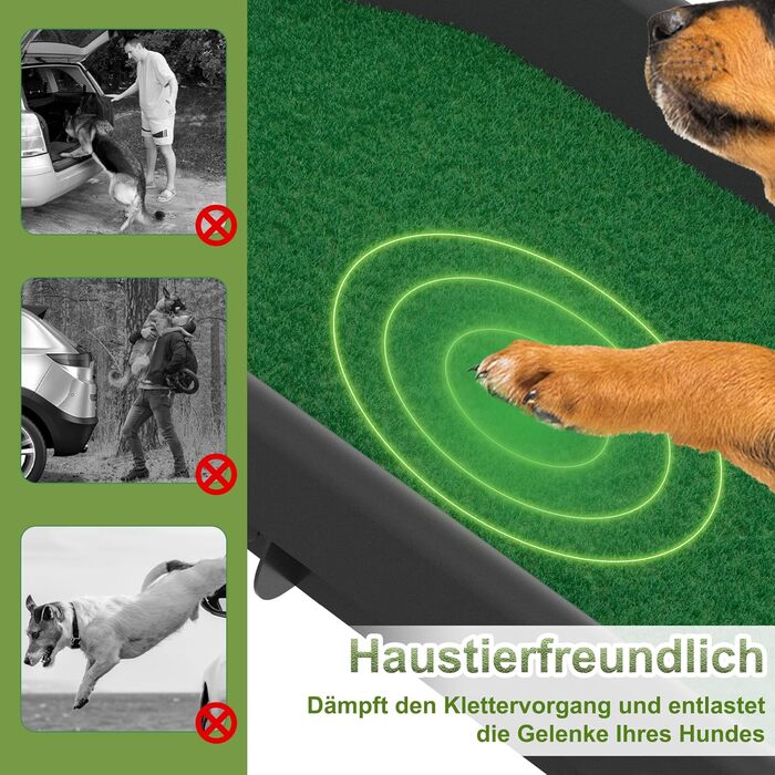 Рампа для собак з штучним газоном, складана, для автомобіля, 156 x 40 см, до 90 кг, зелена