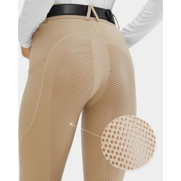 Легінси для верхової їзди жіночі HMILE з силіконовим вставками, висока талія, еластичні, з кишенею для телефону та петлями для ременя (Хакі, S)