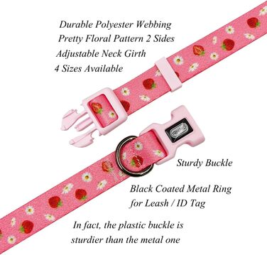 Нашийник для собак Oahibi з принтом черешень, рожевий, поліестер, розмір L, комплект з малюнком полуниці та гусячої лапки