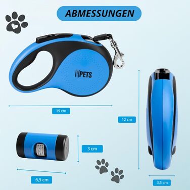 Висувна поводок для собак CORTESPETS® 5 м (до 30 кг) - зручний надійний поводок для малих та великих собак, блакитний