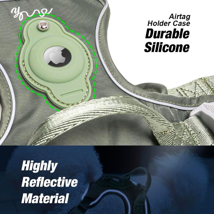 Шлейка для собак TSPRO з тримачем AirTag, регульована нагрудна стрічка для маленьких собак, з зручною ручкою, міцна та світловідбиваюча для прогулянок, бігу, тренувань (Зелена, розмір 2) Розмір 2 (обхват шиї 28.5-42 см, обхват грудей 42-53 см) Зелений