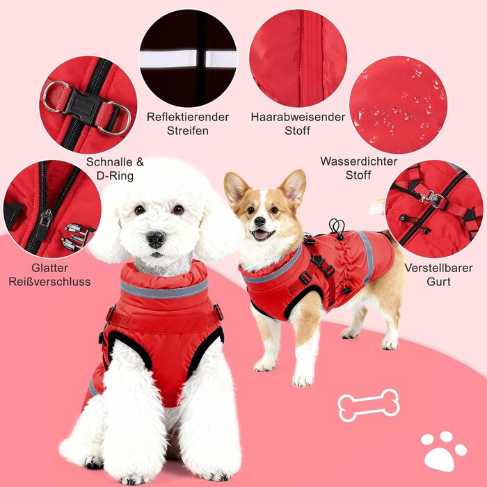 Водонепроникний зимовий одяг для собак та котів, червоний (L)