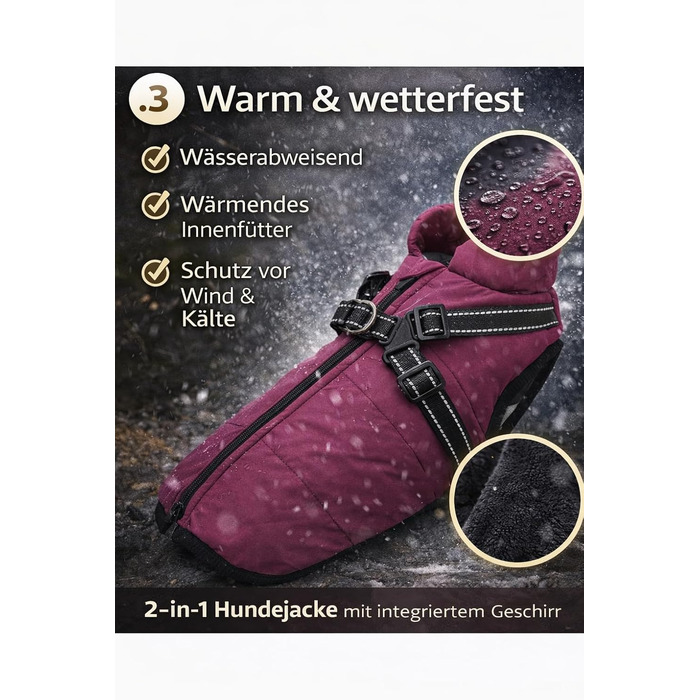 Зимова жилетка для собак - тепла жилетка для тварин, бавовна, з нагрудником (L, фіолетовий)