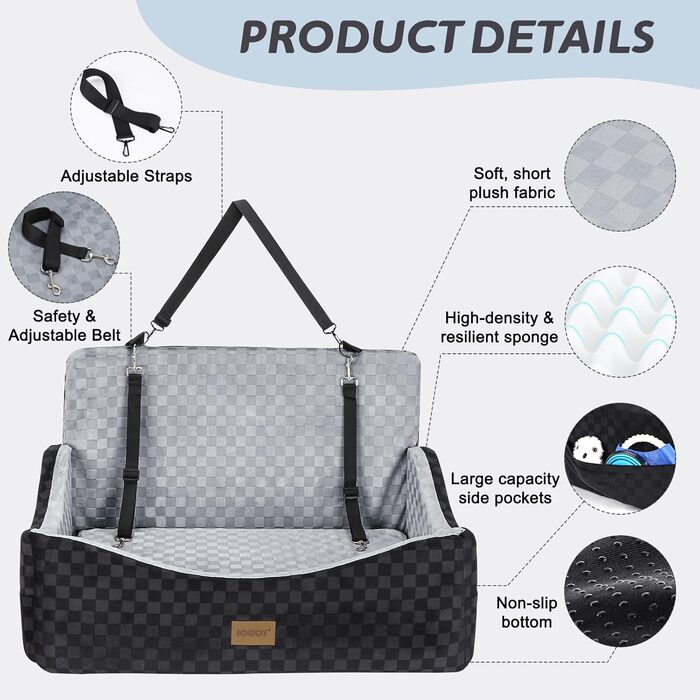 Автомобільне ліжко для собак JOEJOY – двостороннє, з Memory Foam, до 25 кг