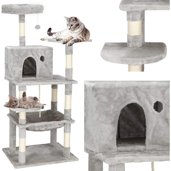 SPRINGOS Дряпка для котів з лежанкою і будиночком, 4 платформи, 145 см