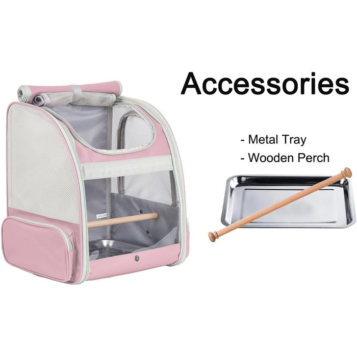 Транспортний бокс для папуг Orizzp з дерев'яною перекладиною та піддоном (рожевий)