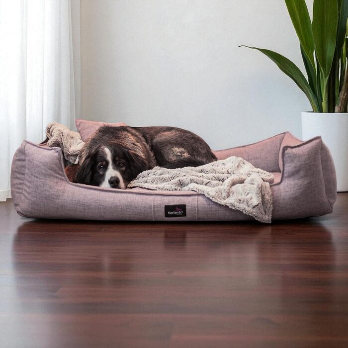 Ортопедичне собаче ліжко Tierlando® Goofy Couture з захистом для матраца, знімний чохол з меблевої тканини, для собак середніх та великих порід, 90x75 см, колір: пудрово-рожевий