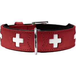 Шкіряний нашийник для собак HUNTER SWISS, червоно-чорний, з швейцарським хрестом, розмір 60 (M-L), преміум якість