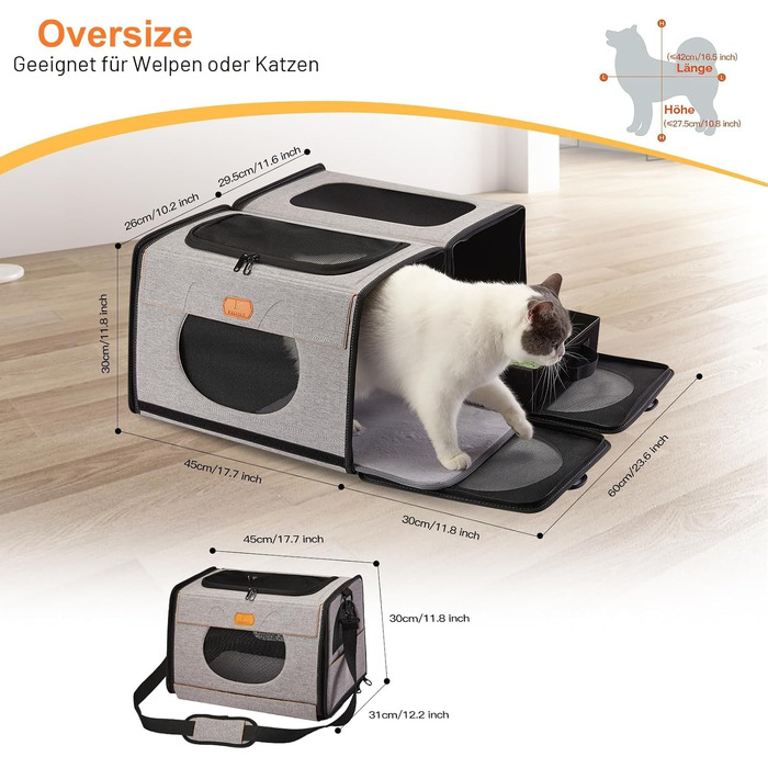 Переноска для котів Katzenbox велика, складна, для подорожей - 2-в-1 з лотком та м'яким кагатом