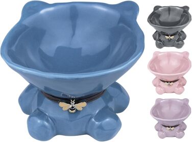 Підвищений годівниця для котів Busnos: керамічна миска для їжі та води, 14x13x11 см, синього кольору