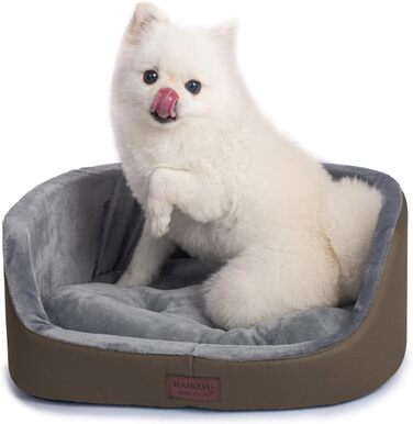 Кругле ліжко для собак середнього розміру Raikou, м'яке та зручне, з неслизьким покриттям (45 x 34 x 17 см, Колір: Коричневий)