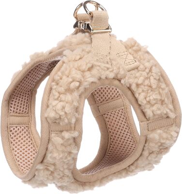 Нашийник для собак Flamingo Step&Go Pookie – Бежевий – Розмір S (A: 30–35см, B: 37–40см, 5мм) – М'який флісовий нашийник з липучкою, кліпсою та золотими деталями (Pookie Beige XS 28-30см 30-32см)