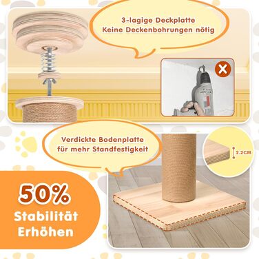 Комплекс для котів Kratzbaum з 5 поверхів, до стелі, регульована висота (255-270 см), з огорожами та сизалевими стовпами, котячий будиночок з капсулою та плетеним кошиком