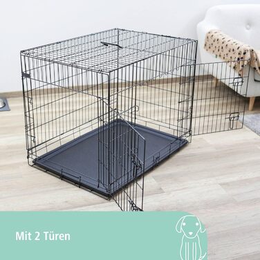 Складана металева транспортна клітка для тварин Kerbl, 76×54×64 см, 2 двері, чорна