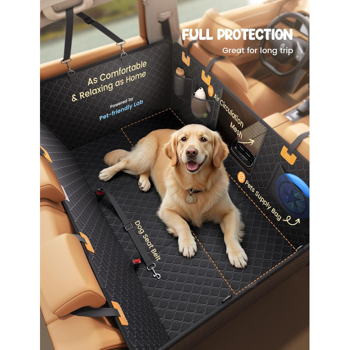 Захист для автосидіння для собак Lamicall: водонепроникний, з жорсткою основою та сіткою, для великих позашляховиків та пікапів