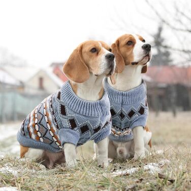Теплий пуловер для собак середнього розміру Hjumarayan Boho, синій (L). З отвором для шлейки, підходить для Французького бульдога та Лабрадора.