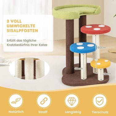 Дерев'яний кігтечка для котів Costway з печереєю та ігровим м'ячиком, 60x65x94 см, кольоровий