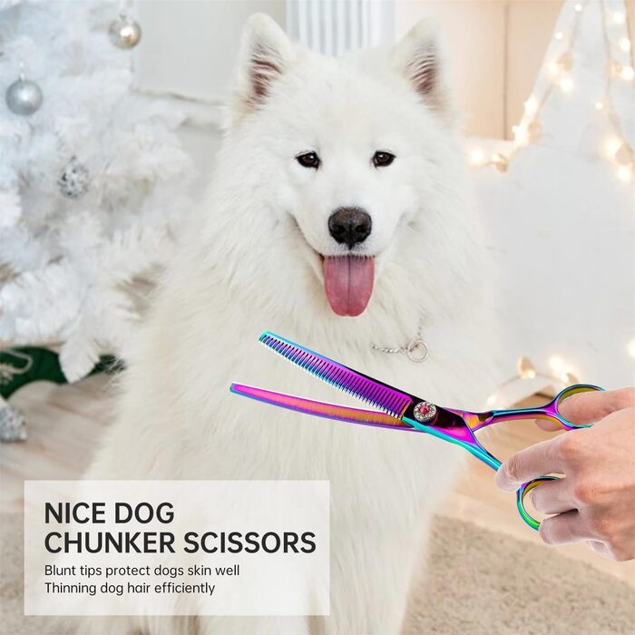 Професійна витончена ножиці для грумінгу собак та котів, 17.5 см, японська сталь, зменшення густоти на 65%, фіолетовий колір