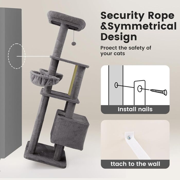 Дерев'яний кігтеточки для котів Gardner Pet Katzenbaum, 105 см, з платформою, 2 печерами, кошиком, сірий, для дому
