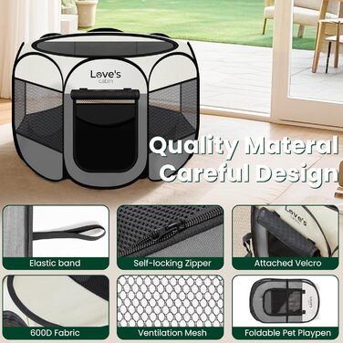 Переносний вольєр-ігровий майданчик для собак та котів Love's Cabin, сірий. Складаний, з сумкою для перенесення, знімний верх з блискавкою.