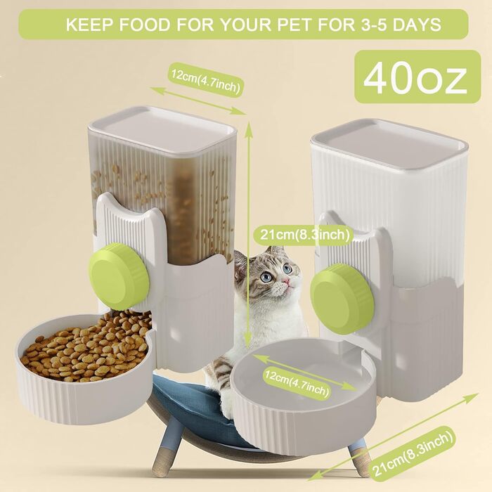 Автоматичний диспенсер для корму та води для тварин Lemtrflo: кролики, коти, морські свинки, хом'яки. Підвісна годівниця та поїлка для клітки. Білий/зелений