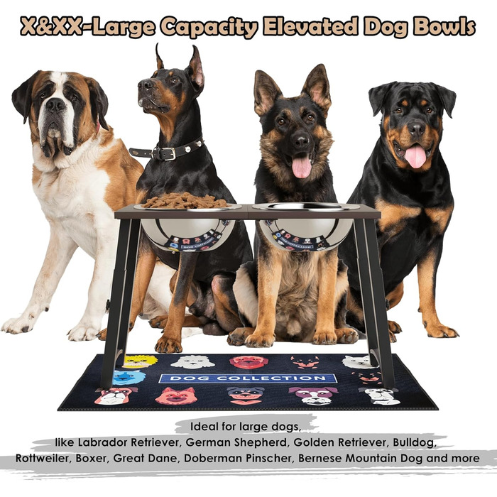 Підвищені годівниці для собак великих та екстра-великих порід, з нековзною підстилкою, об'єм 3000 мл (2 шт.), стабільна годівниця висотою 46 см, коричневого кольору.