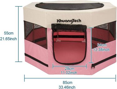 Клітка-загон для собак, котів, кроликів та морських свинок XhuangTech, рожева, 87.6 x 87.6 x 54.9 см