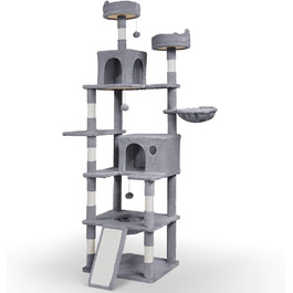 Двоповерховий котячий будиночок Vounot XXL (215 см), стійкий котячий комплекс з гамаком, корзиною та шматочками для дряпання, сірий