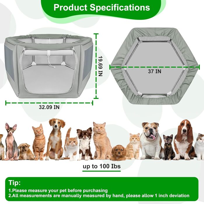 Клітка-вольєр для собак та котів Makerfire 94x81.3 см, вольєр для цуценят з воротами, стабільний та безпечний, для дому та вулиці