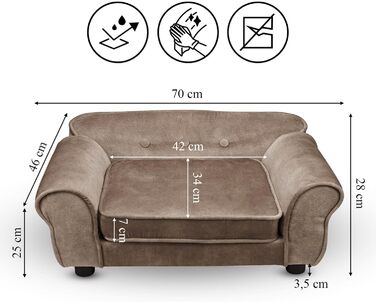 Лежак для собак і котів Mg Design, коричневий велюр, з підлокітниками та спинкою, декоративний диван для дрібних і середніх тварин