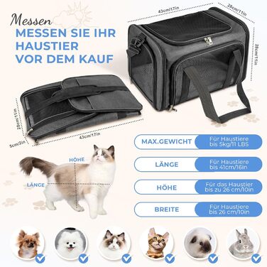 Транспортна сумка для кота/собаки до 5 кг, сіра, 43 x 28 x 28 см