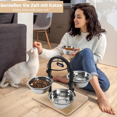 Підвищений годівниця для котів JUJOYBD з 4 нержавіючими мисками, регульована висота, станція годування, миски для їжі та води для котів та маленьких собак