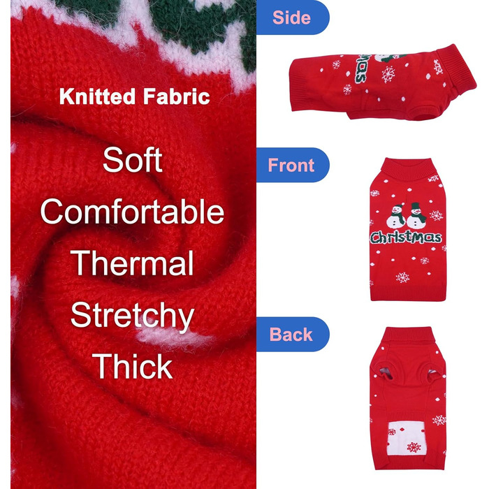 Святковий пуловер для маленьких собак – теплий, м'який, без рукавів, з принтом сніговика, для прогулянок, червоний, розмір M, Getaway Solids
