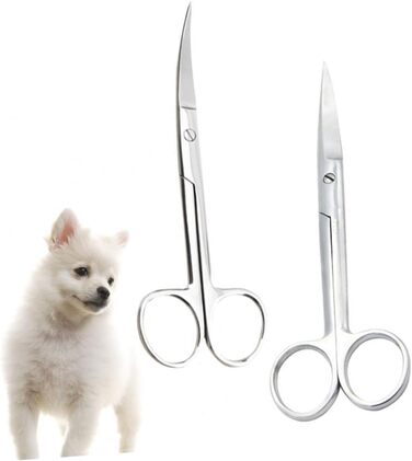 Професійні ножиці для грумінгу тварин VICASKY (2 шт.) з нержавіючої сталі, прямі та вигнуті кінчики, для салонів та дому